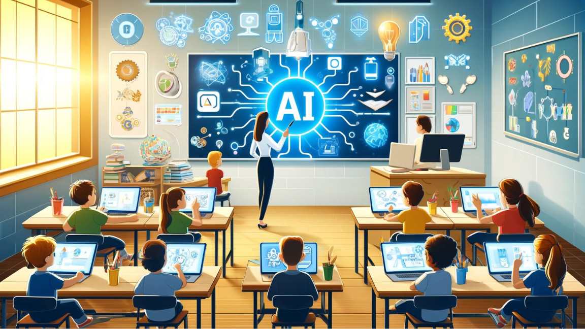 Ugandan classroom using AI-powered smart boards and tablets